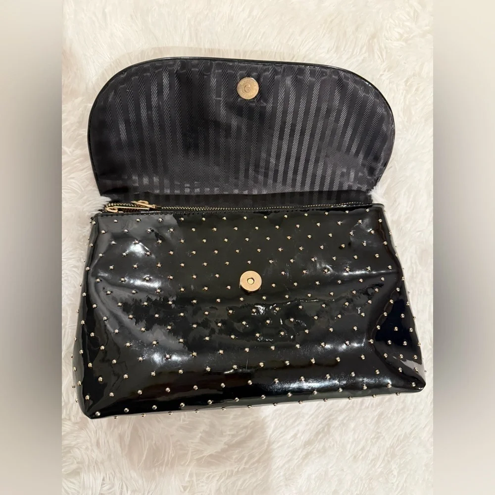 Vince Camuto Black Patent Gold Dots Cosmetic Travel Case